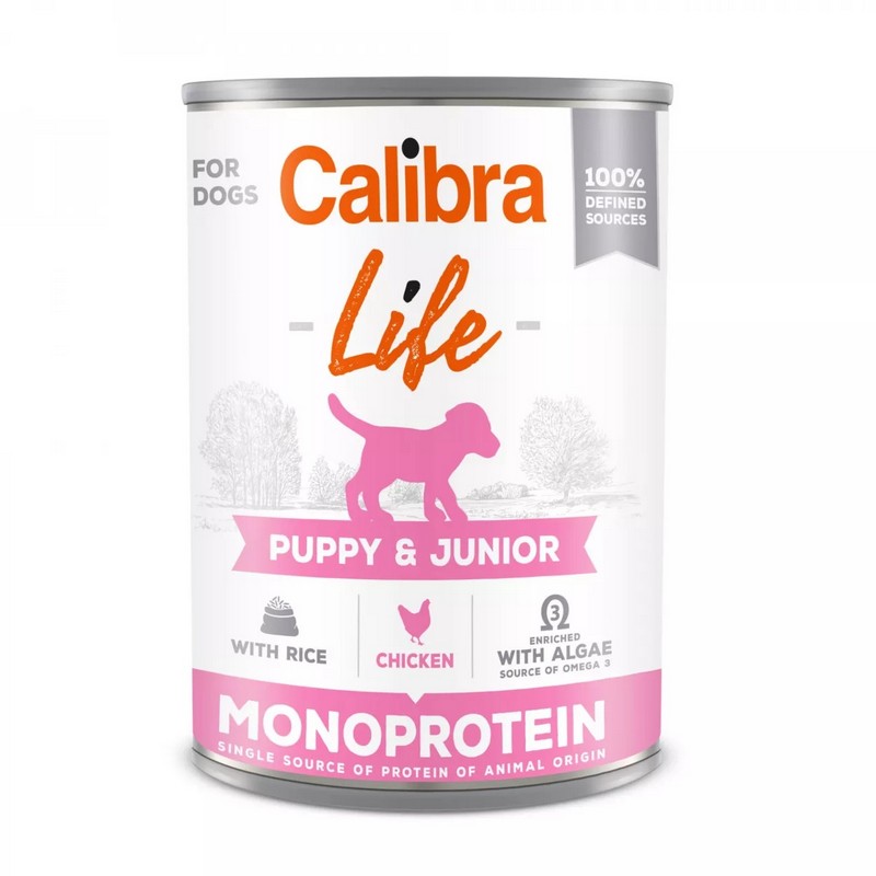 Calibra dog life monoprotein puppy chicken and rice konzerva pre teniatka 400g