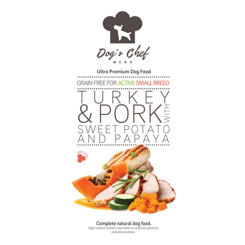 DOG'S CHEF Turkey & Pork with Sweet Potato and Papaya SMALL ACTIVE BREED 500g