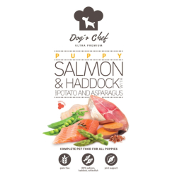 Dogs Chef Salmon & Haddock with Sweet potato and Asparagus ALL PUPPIES 15kg